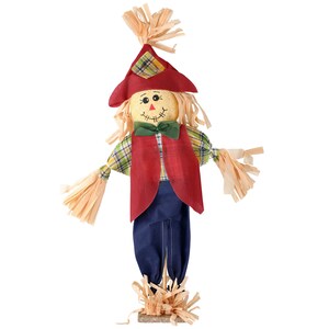 View Harvest Themed Standing Raffia Scarecrows,