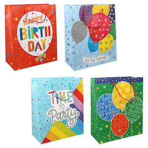 View Large Brightly-Colored Birthday Gift Bags,
