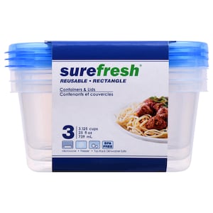 3 PACK of Sure Fresh 3-cup, 24oz Small Round Food Storage