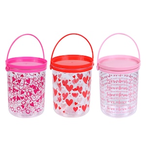 Valentine's Day-Themed Plastic Buckets with Lids, 5.25x4.25 in.