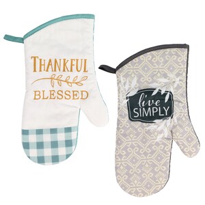 Custom Thankful & Blessed Oven Mitt & Pot Holder Set w/ Name or