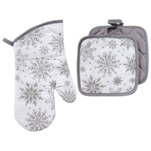 Elsie & Zoey 2 Piece Holiday Silver Trees Oven Mitt & Pot Holder Gift Set