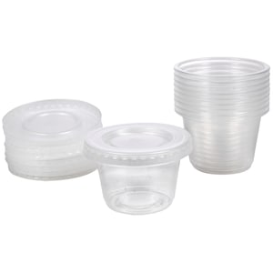 100 Sets - 2 oz. Small Plastic Condiment Containers with Lids, Jello Shot  Cups, Portion Cups with Lids, 2oz Dipping Sauce Cup, Salad Dressing  Container, Disposable Mini Plastic Souffle Cups Ramekins Clear 2 ounces