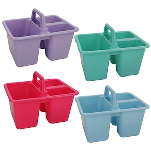 6 Multicolored Storage Caddies - Bulk Stackable Plastic Bins with 3  Compartments & Carrying Handle for Kids - Office Desk Organization for  Preschool
