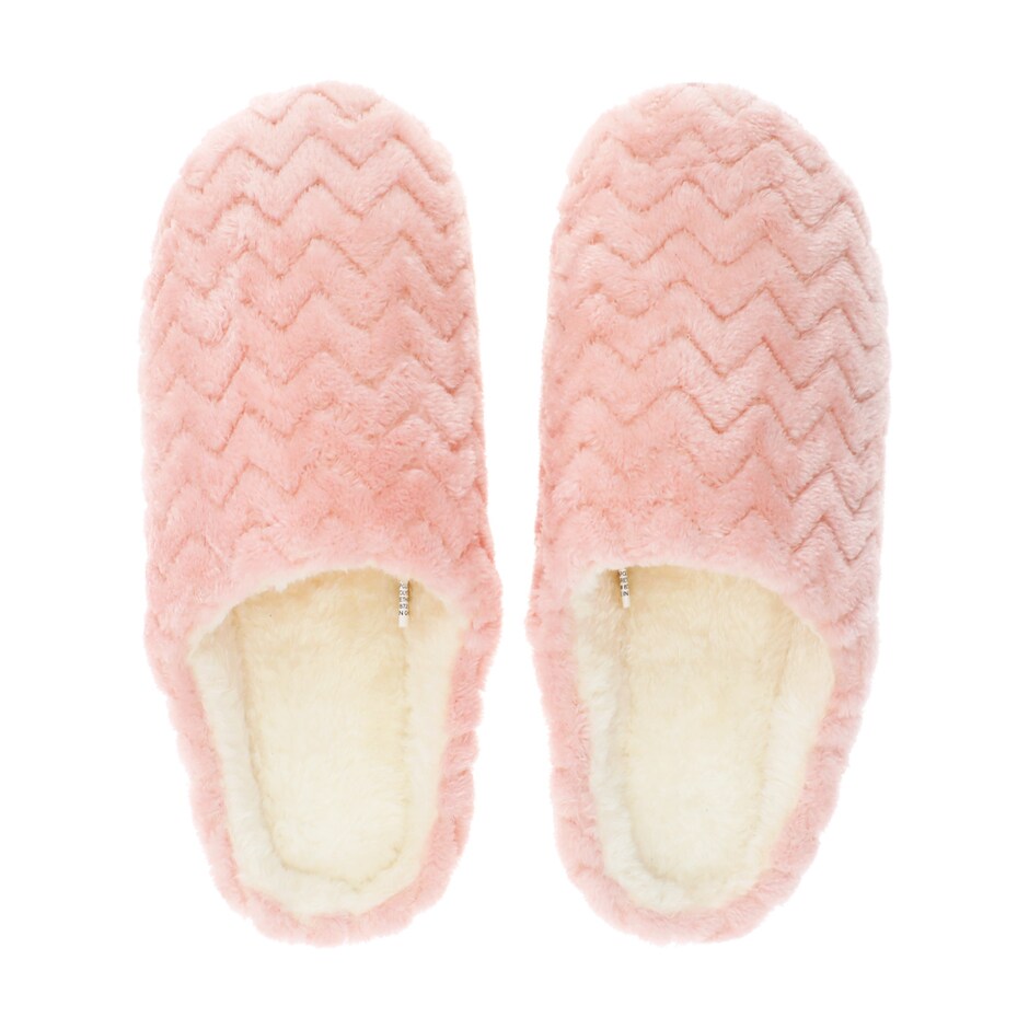 Ladies Pink Patterned Scuff Slippers