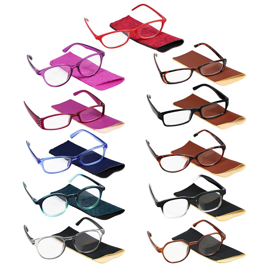 Bulk Fashion Reading Glasses with Pouches, 1.75 Diopter Dollar Tree