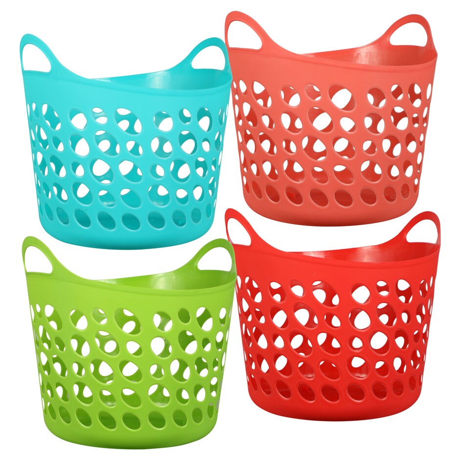 Bulk Essentials Round Plastic Storage Baskets with Handles, 12x11.75x11