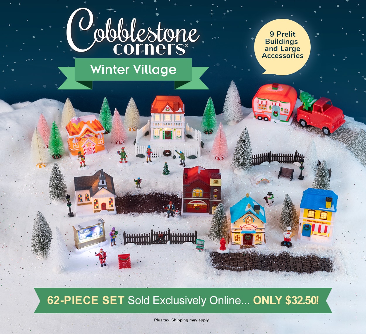62Piece Plastic and Polyresin Cobblestone Christmas Village collection