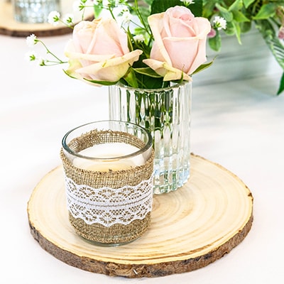 Wedding table decorations with Dollar Tree candleholders