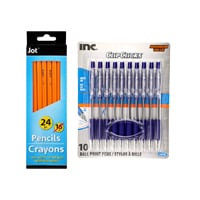 #2 pencils and pack of blue ink pens