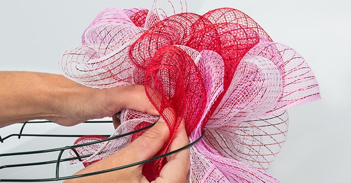 Push Deco Mesh Through Heart Wreath Form 4216